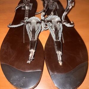 DV by Dolce Vita Steel Toes Brown Leather Slingback Thong Embellished  Sandals